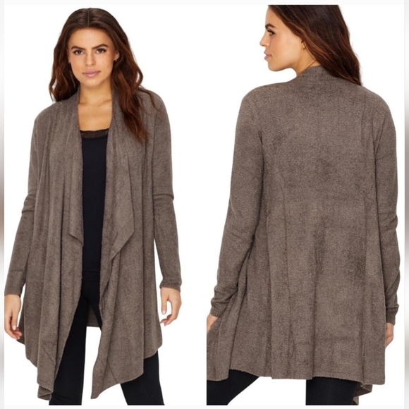 Barefoot Dreams CozyChic Lite Draped Cardigan Brown S/M - Picture 11 of 11